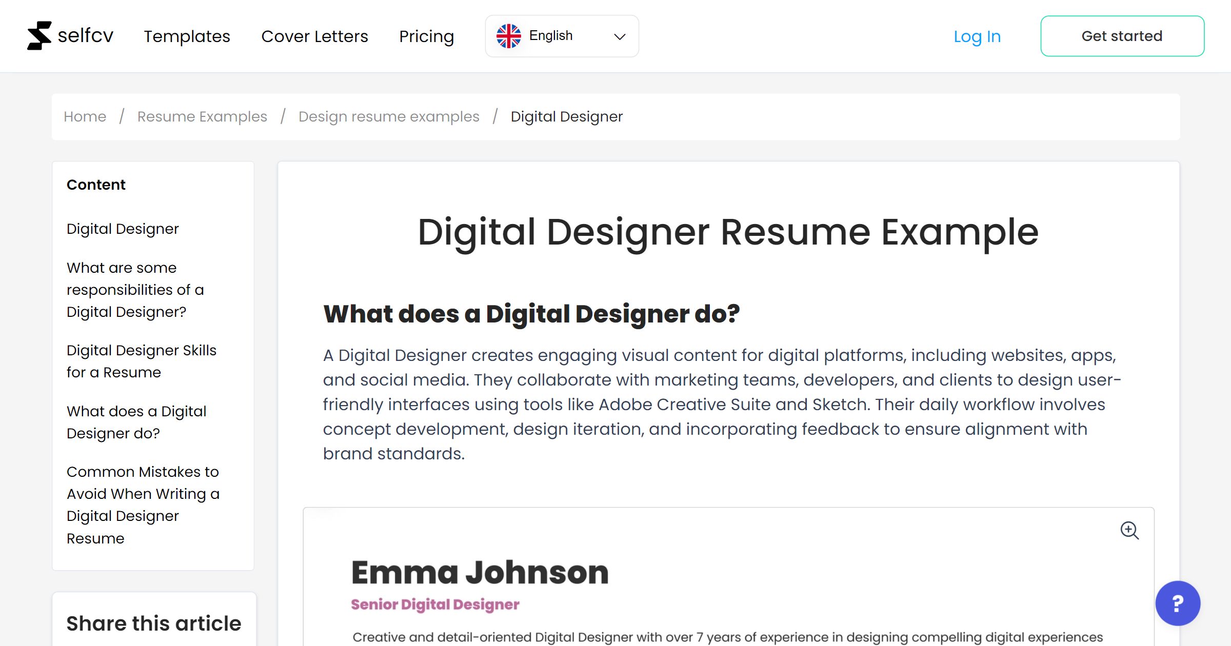 Digital Designer Resume Example