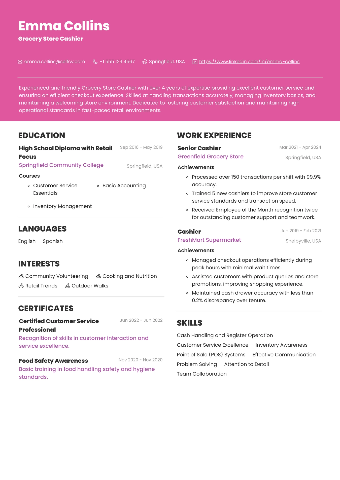 Grocery Store Cashier