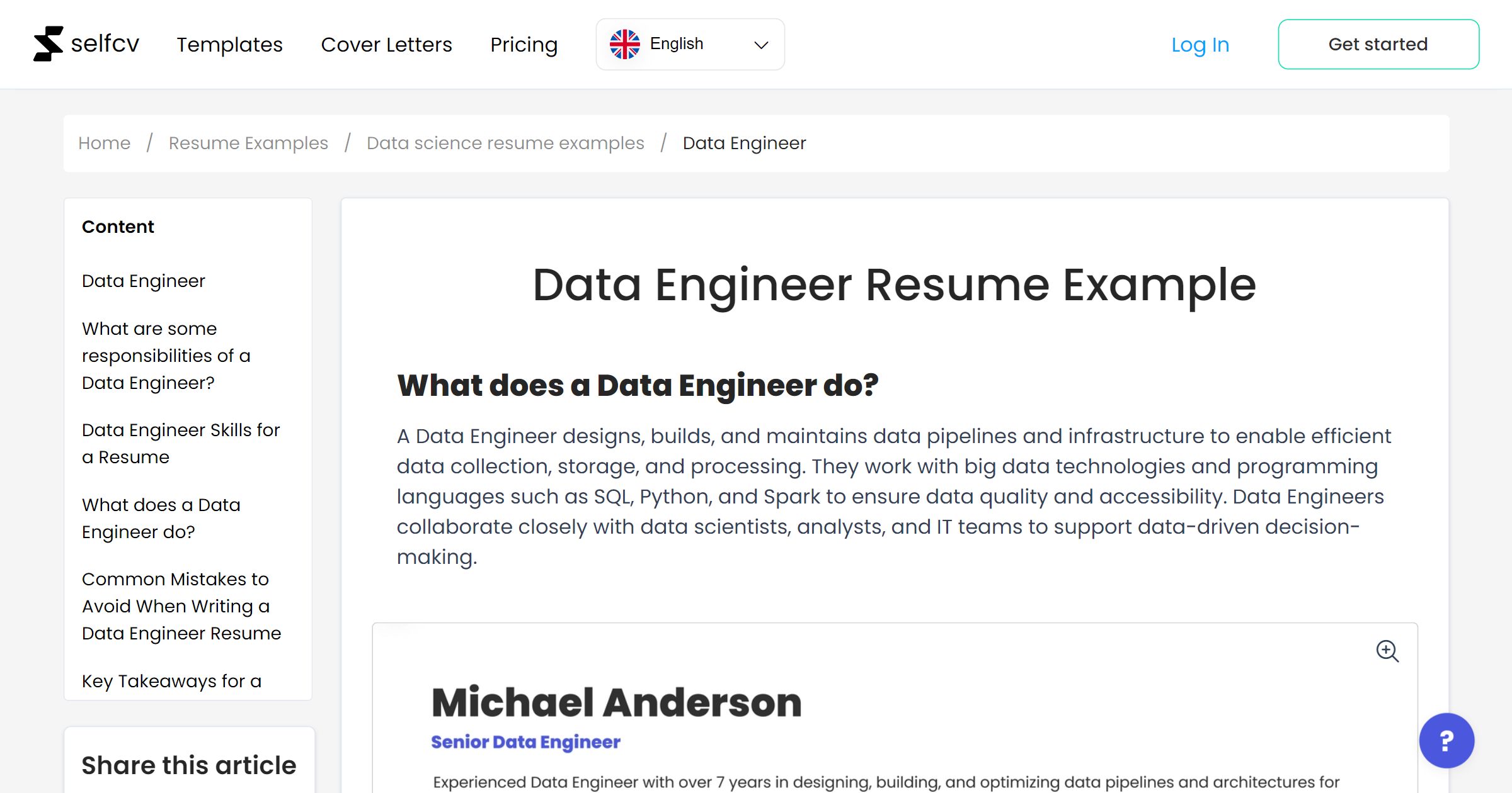 Data Engineer Resume Example