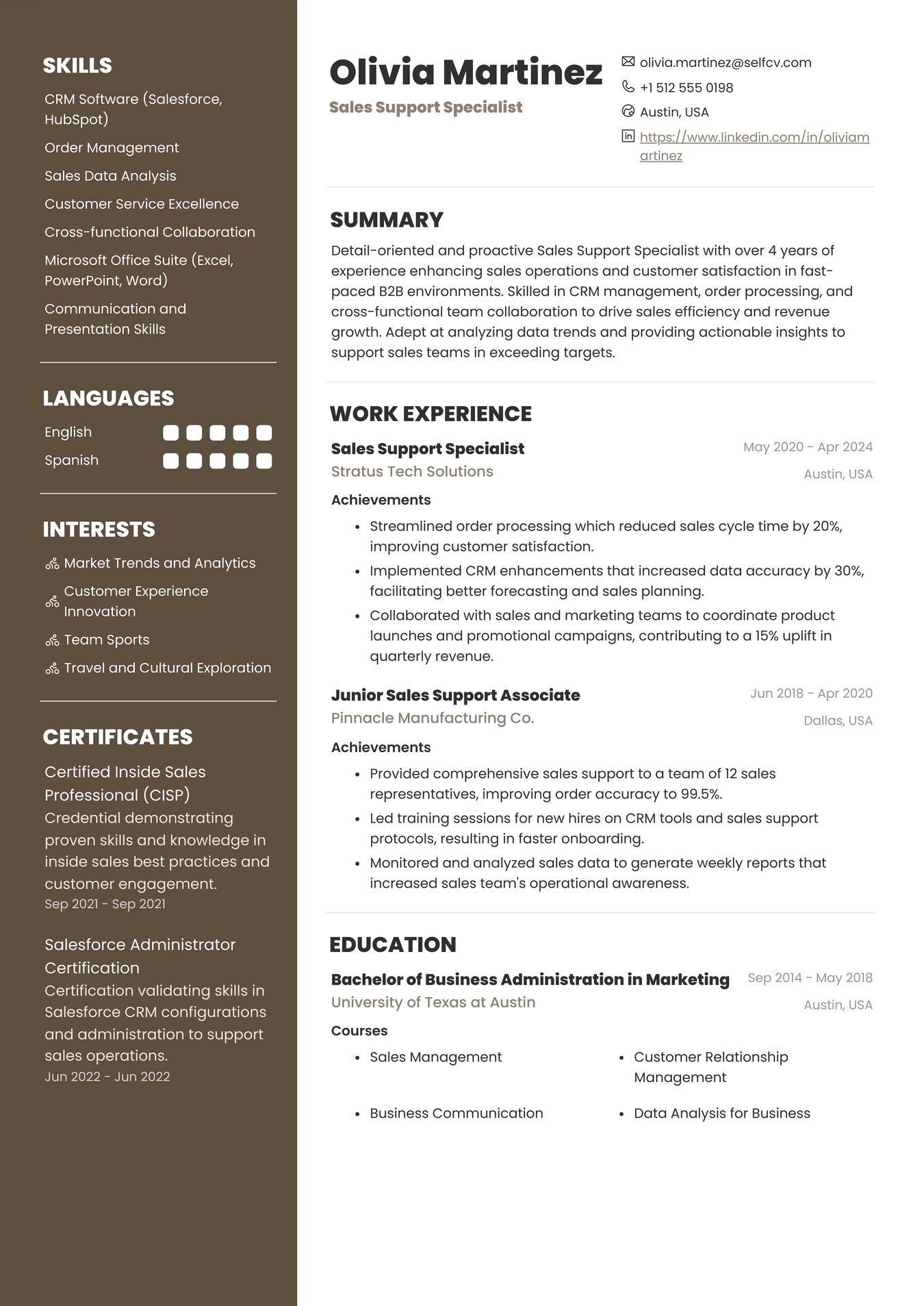 Sales Support Specialist