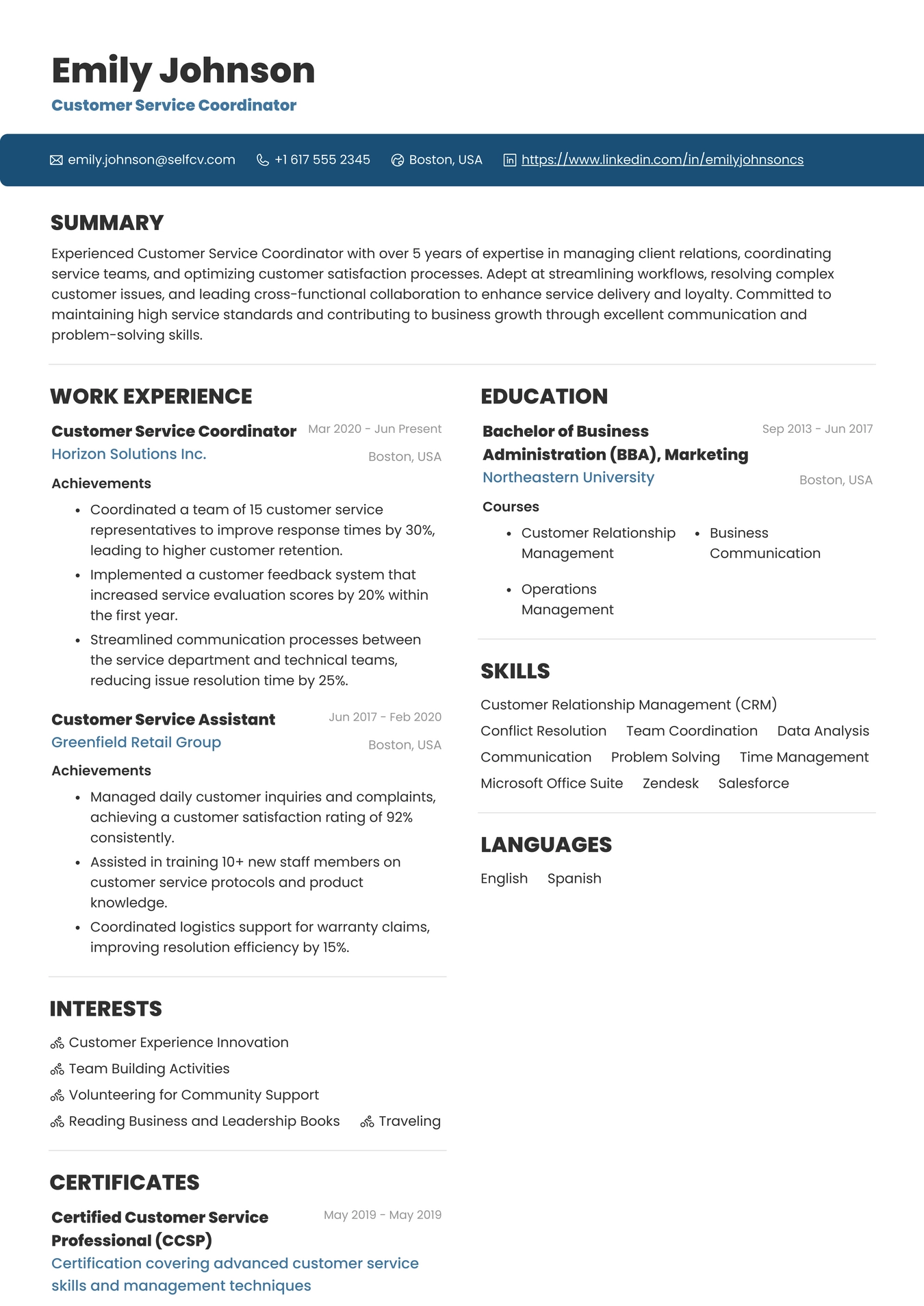 Customer Service Coordinator