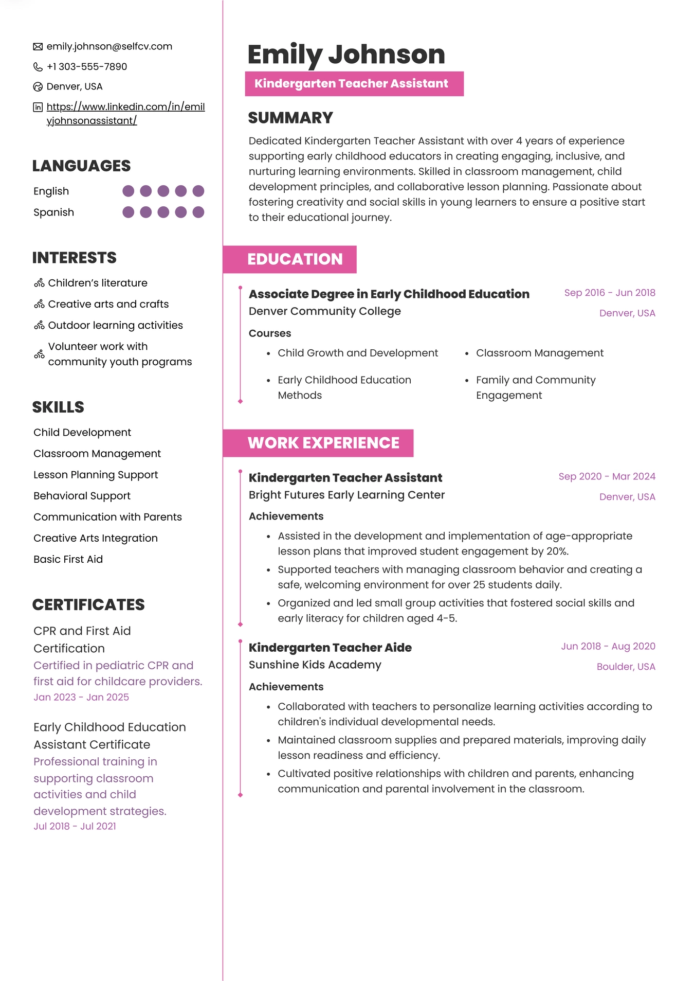 Kindergarten Teacher Assistant