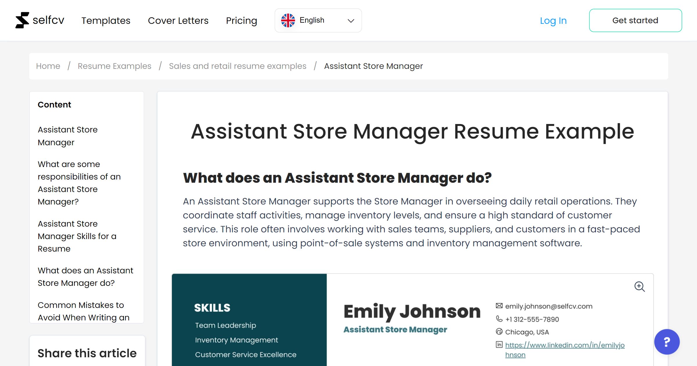 Assistant Store Manager Resume Example