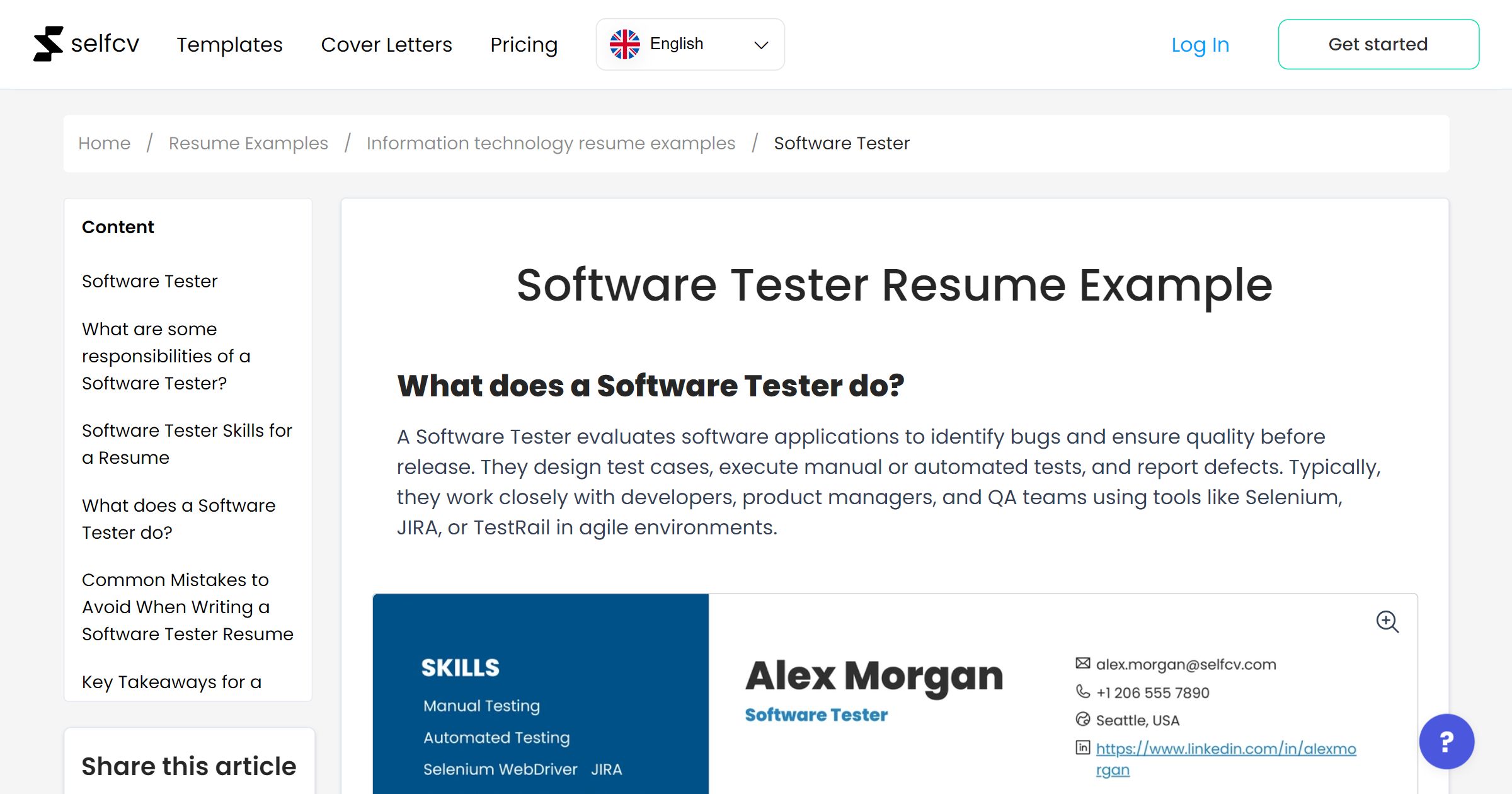 Software Tester Resume Example