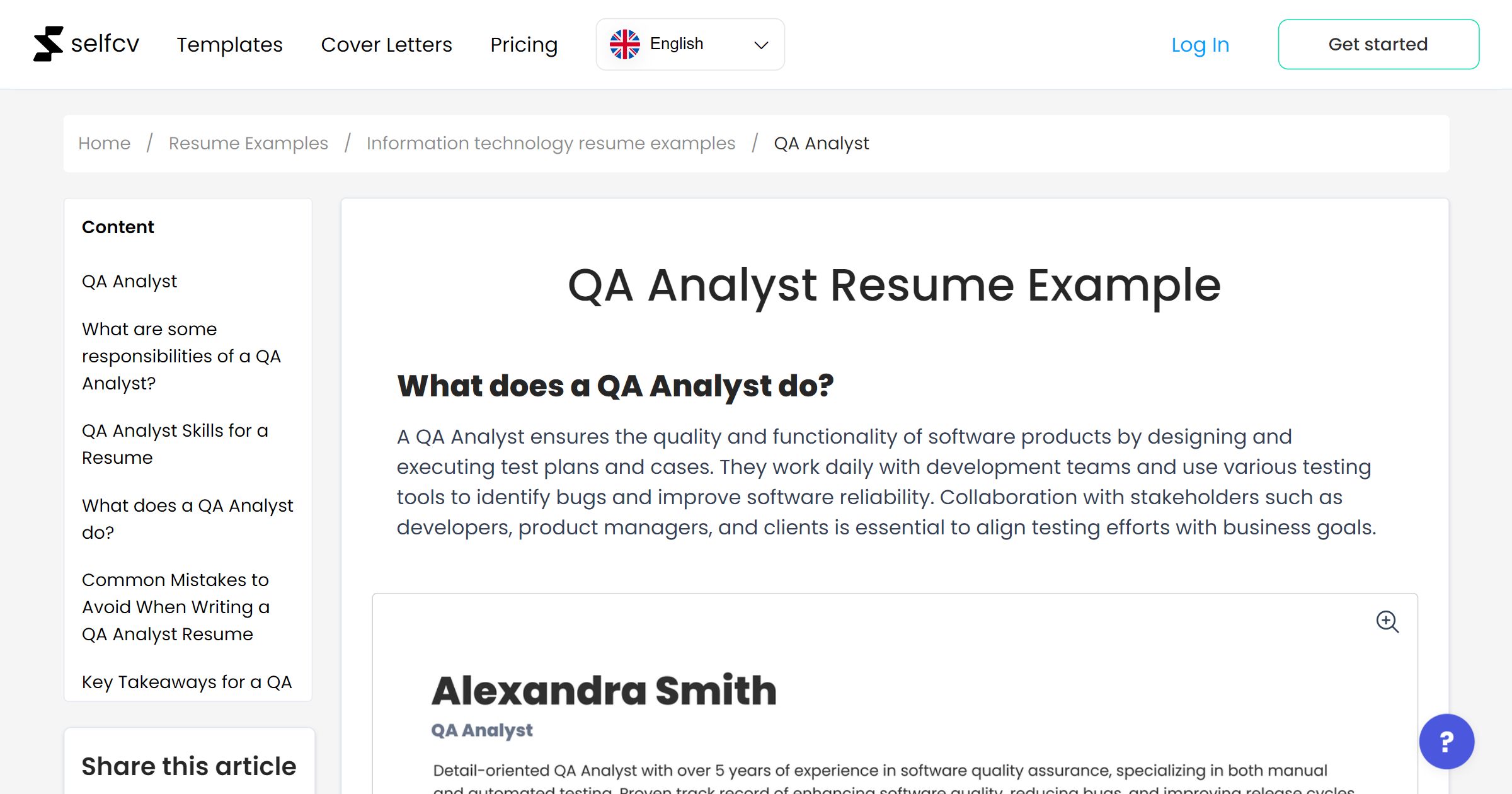 QA Analyst Resume Example