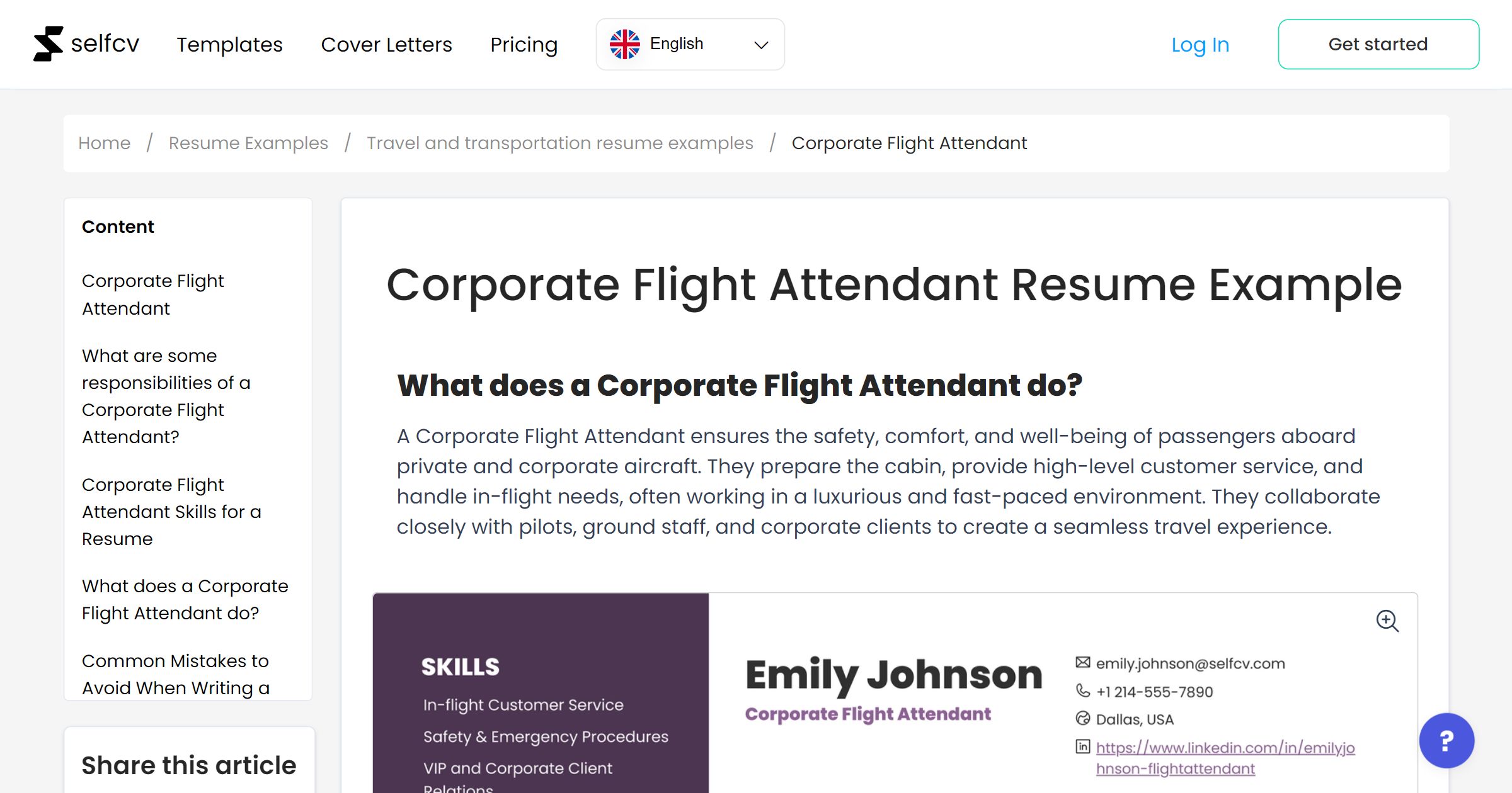 Corporate Flight Attendant Resume Example