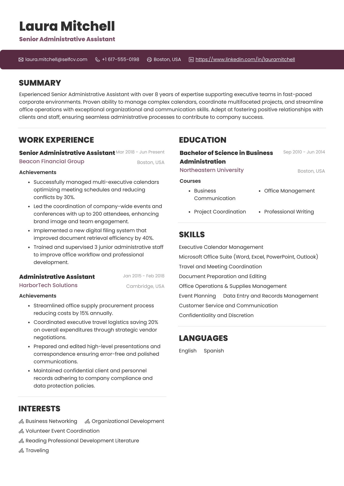 Senior Administrative Assistant