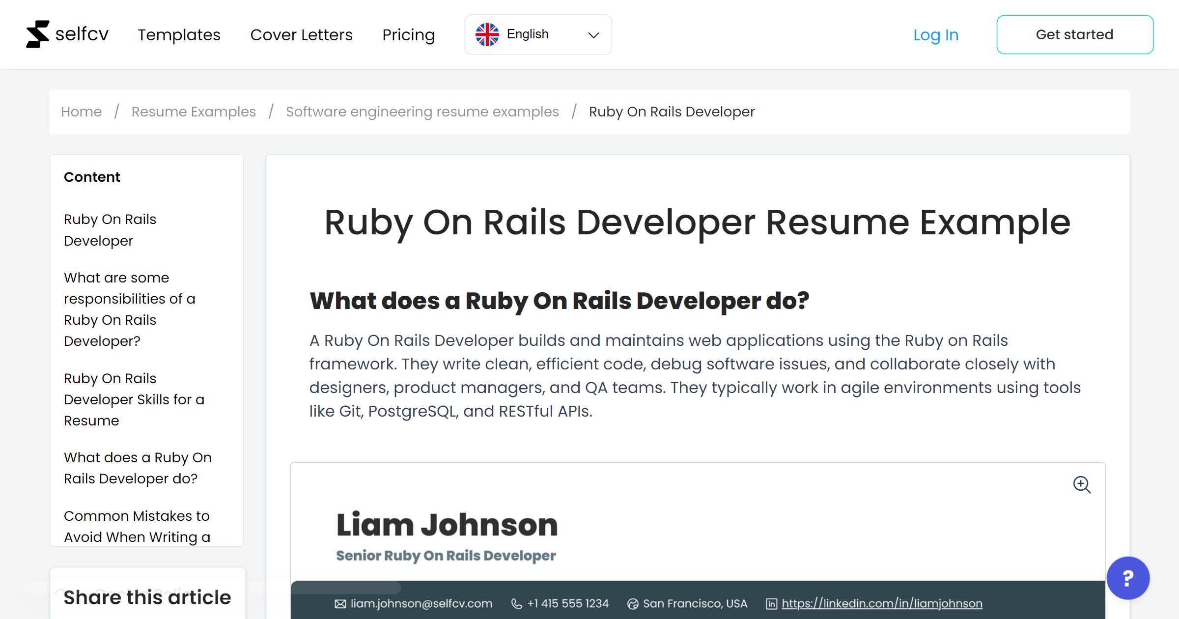 Ruby On Rails Developer Resume Example