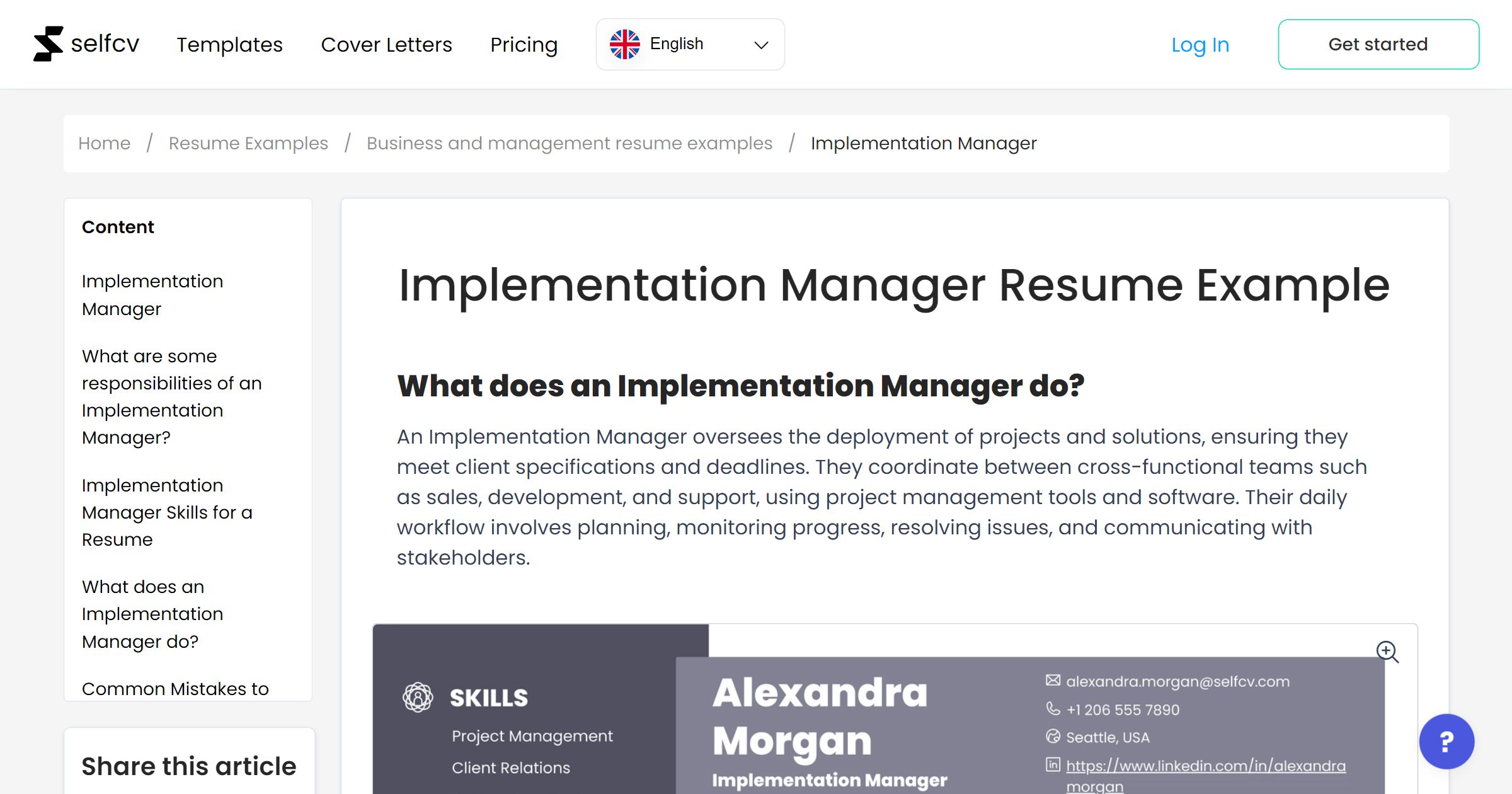 Implementation Manager Resume Example