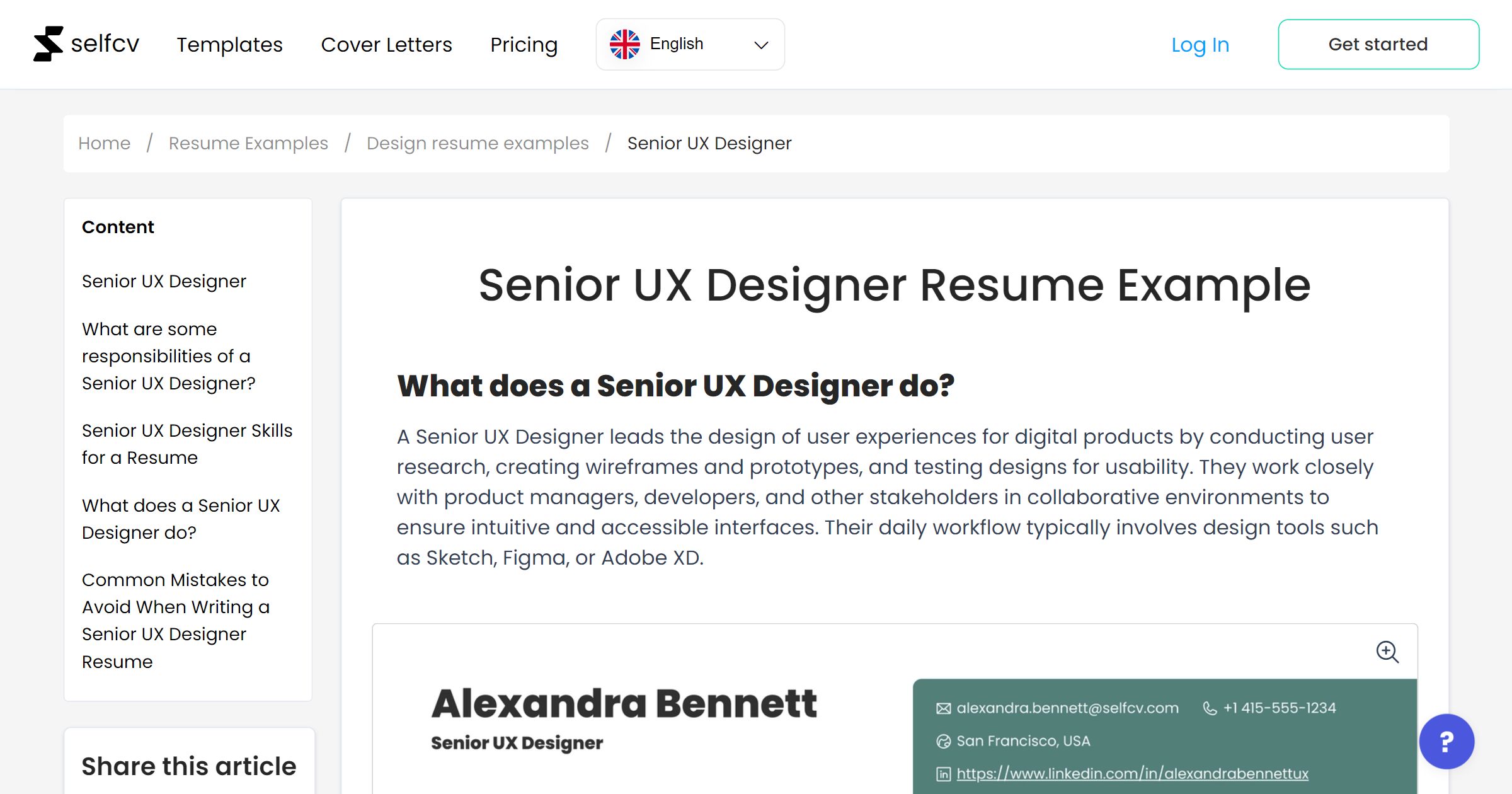 Senior UX Designer Resume Example