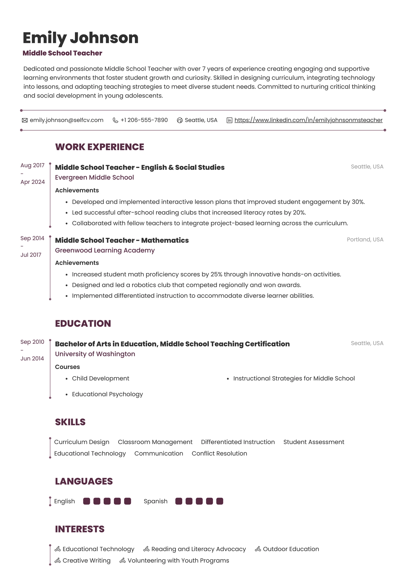 Middle School Teacher