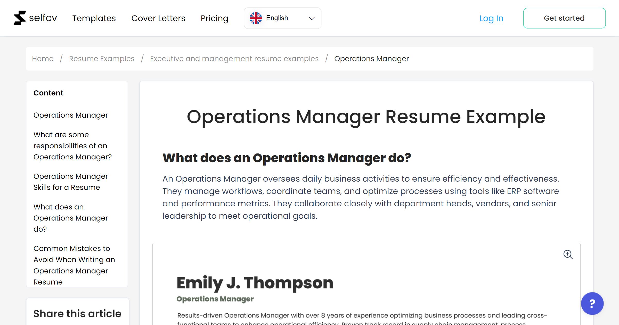 Operations Manager Resume Example