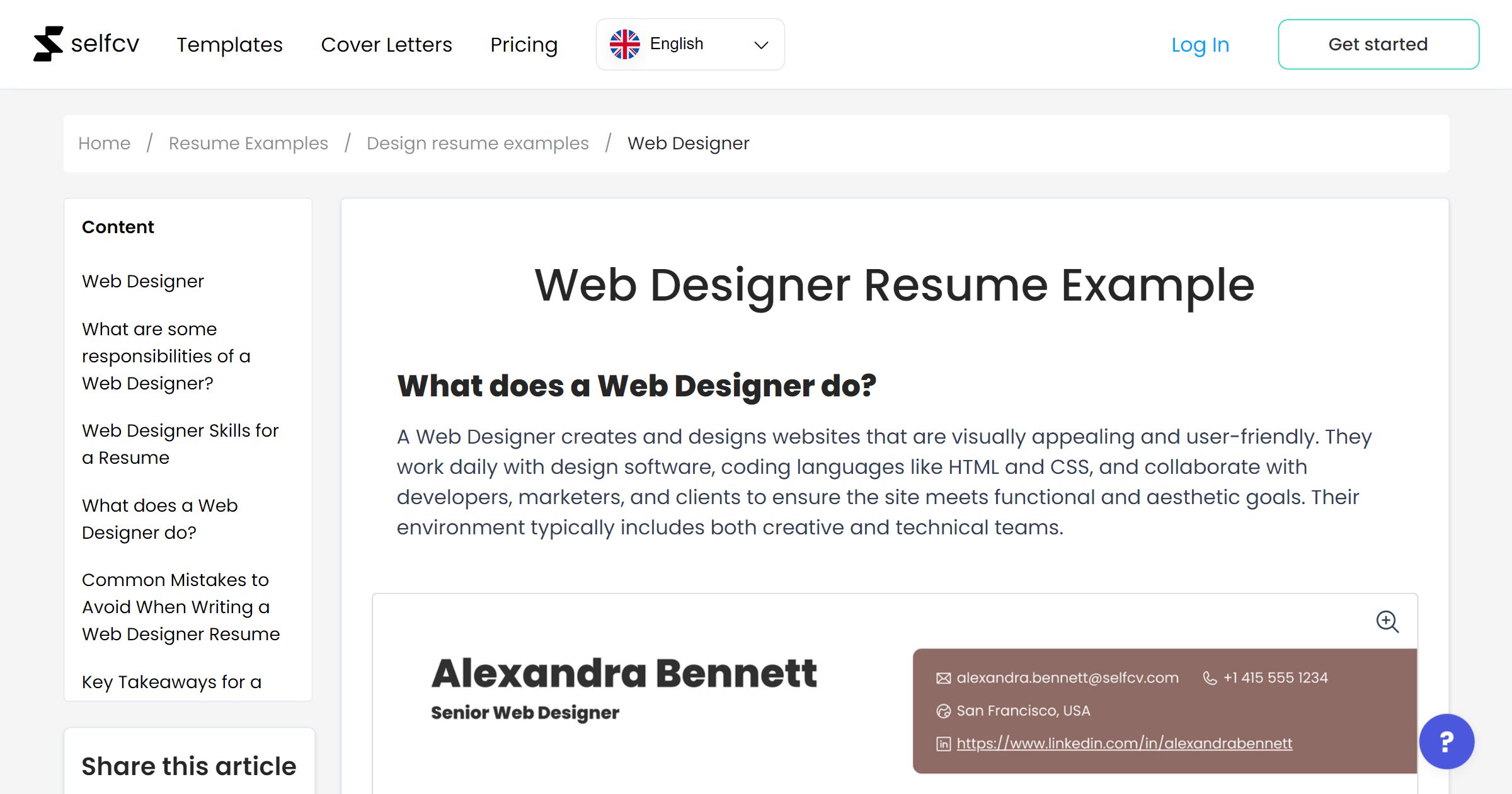 Web Designer Resume Example