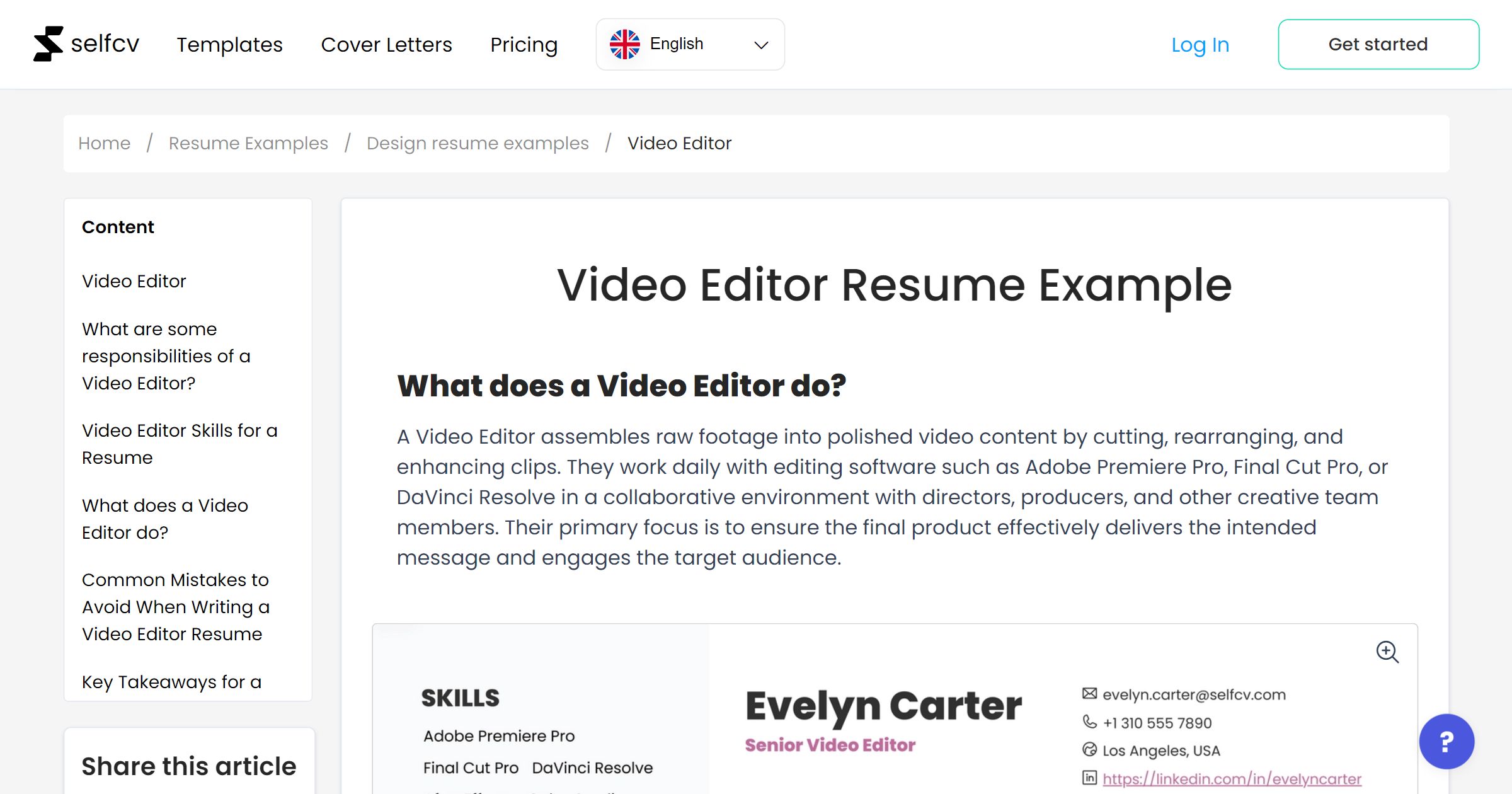 Video Editor Profile Sample Video Editor Resume Example