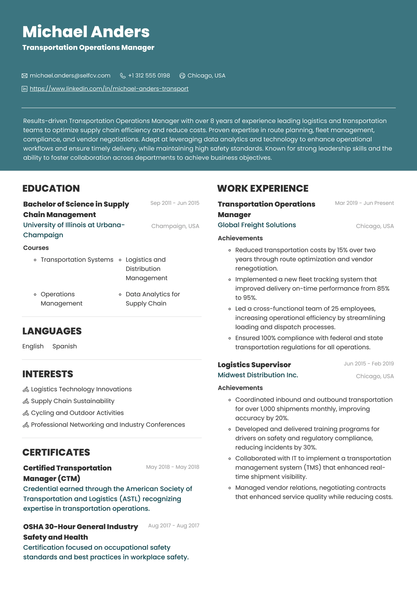 Transportation Operations Manager