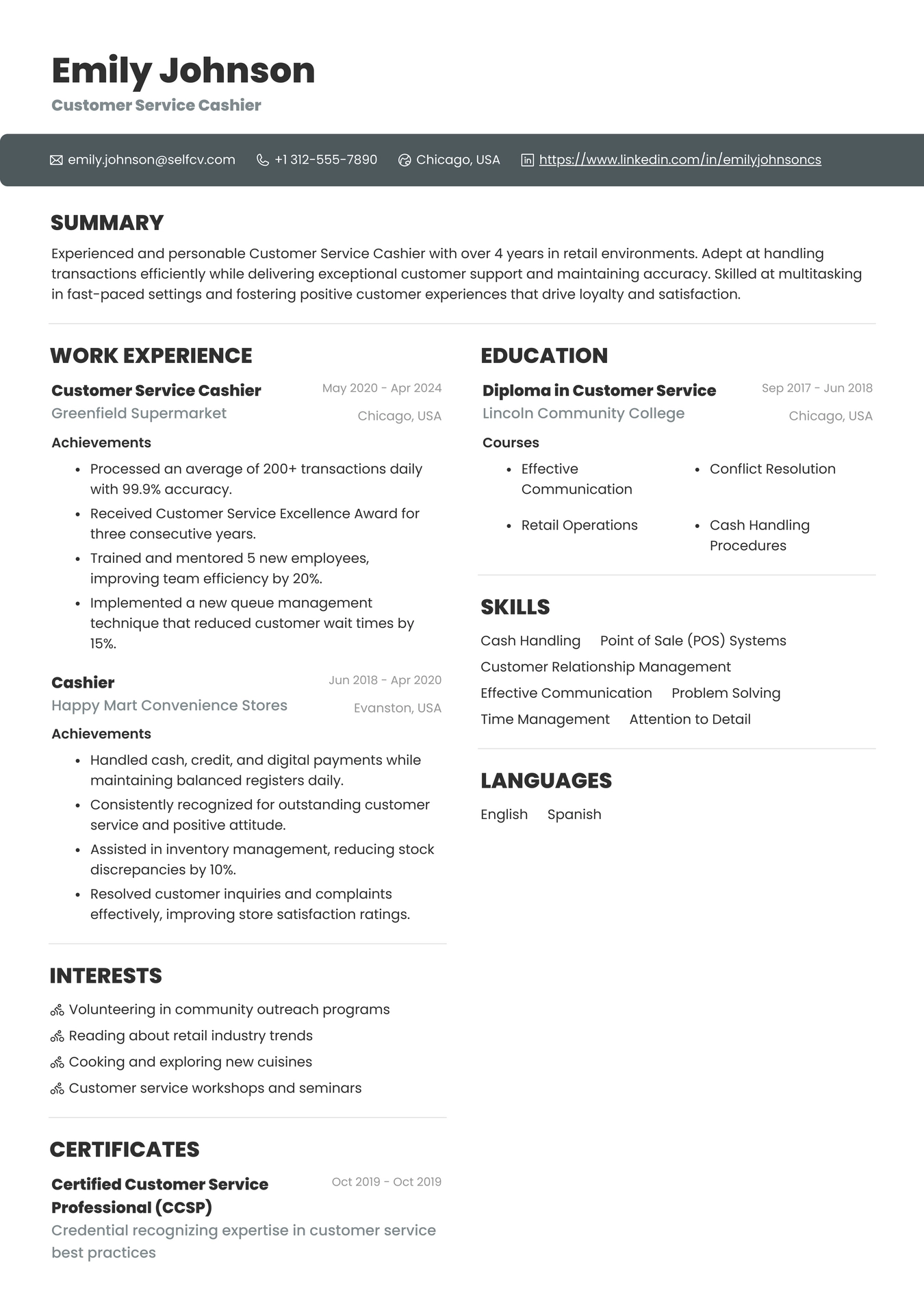 Customer Service Cashier