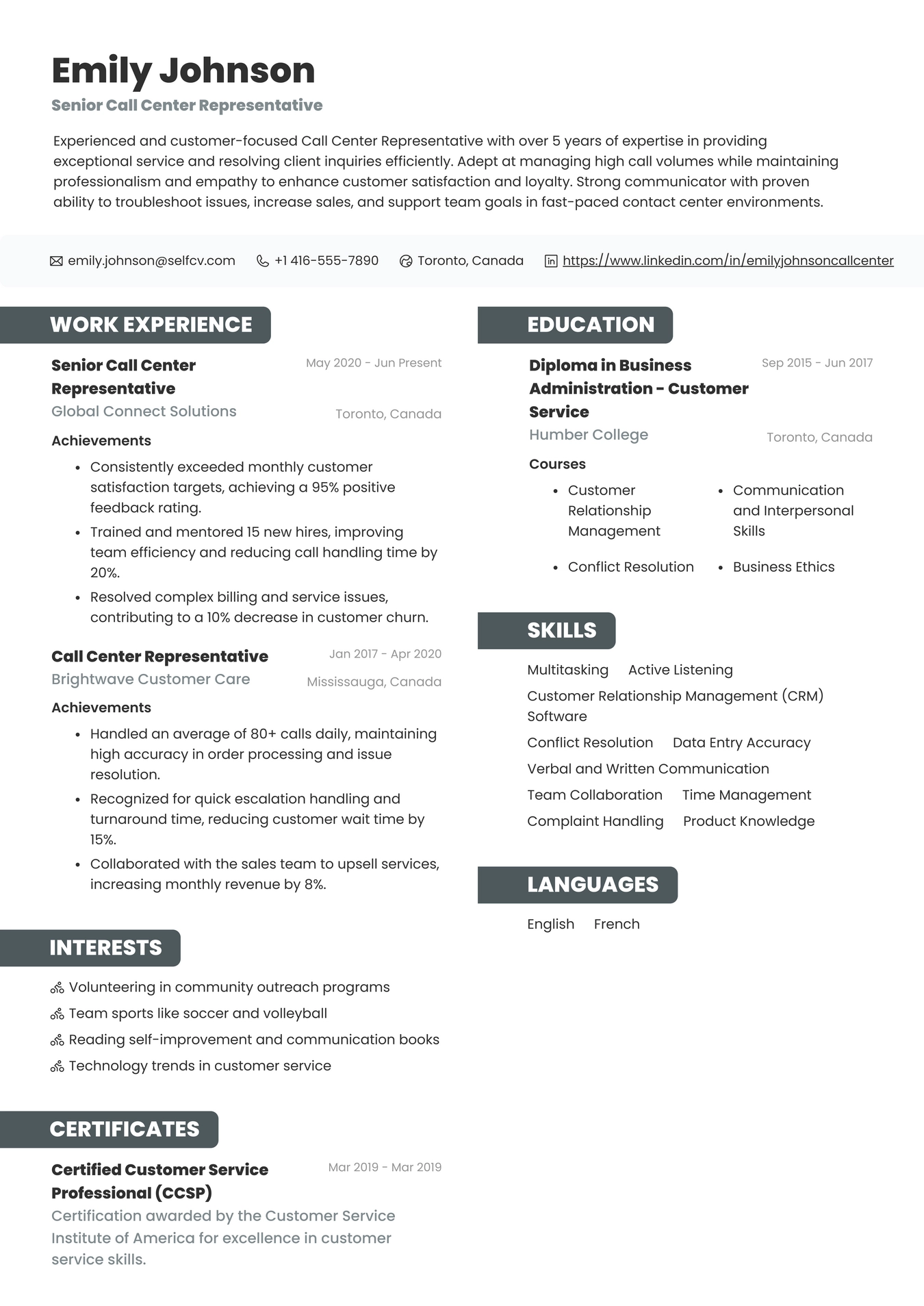 Call Center Representative