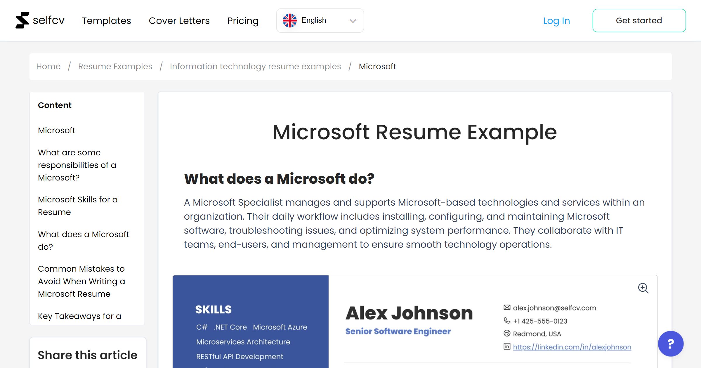 Microsoft Resume Example