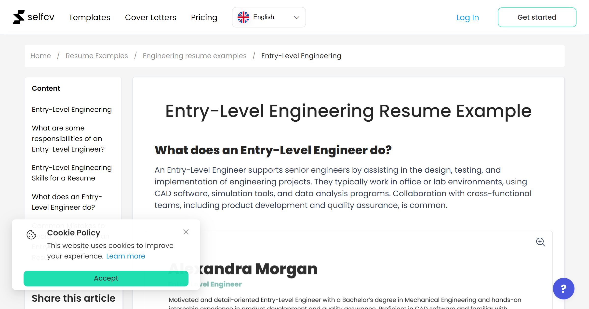 Entry-Level Engineering Resume Example