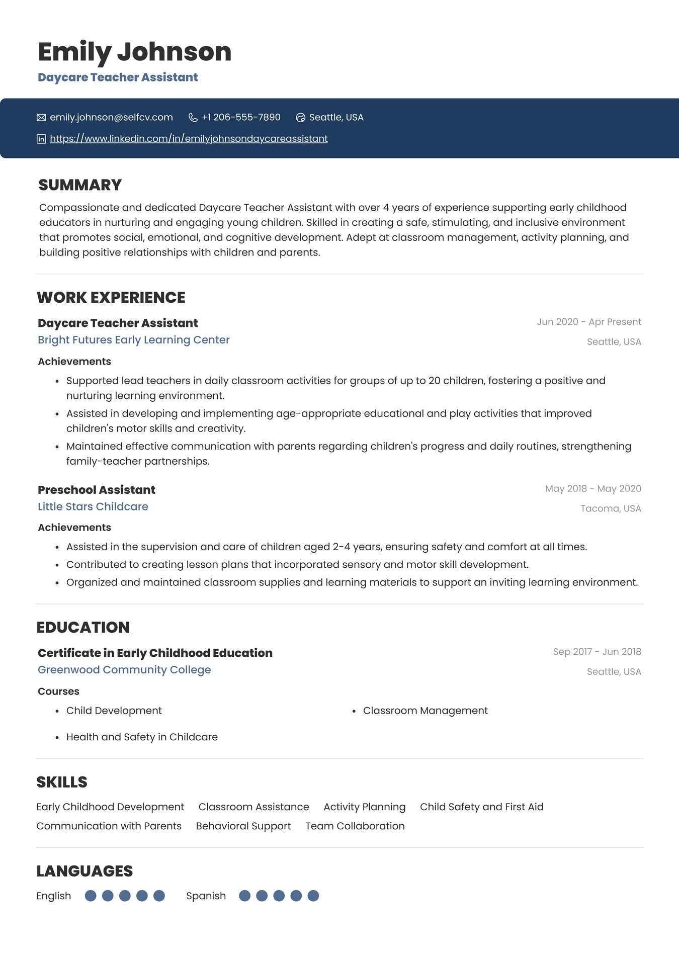 Daycare Teacher Assistant