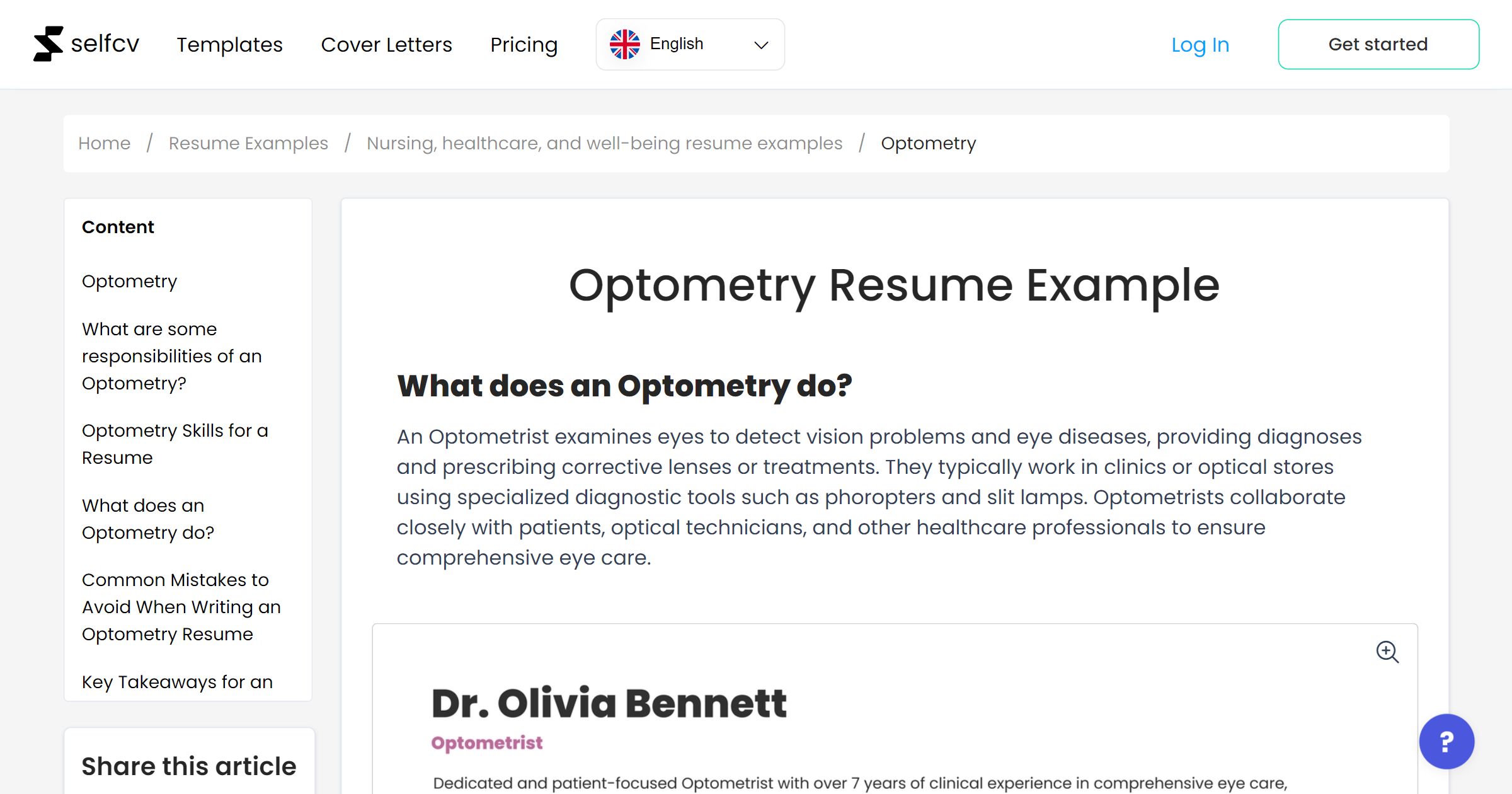 Optometry Resume Example
