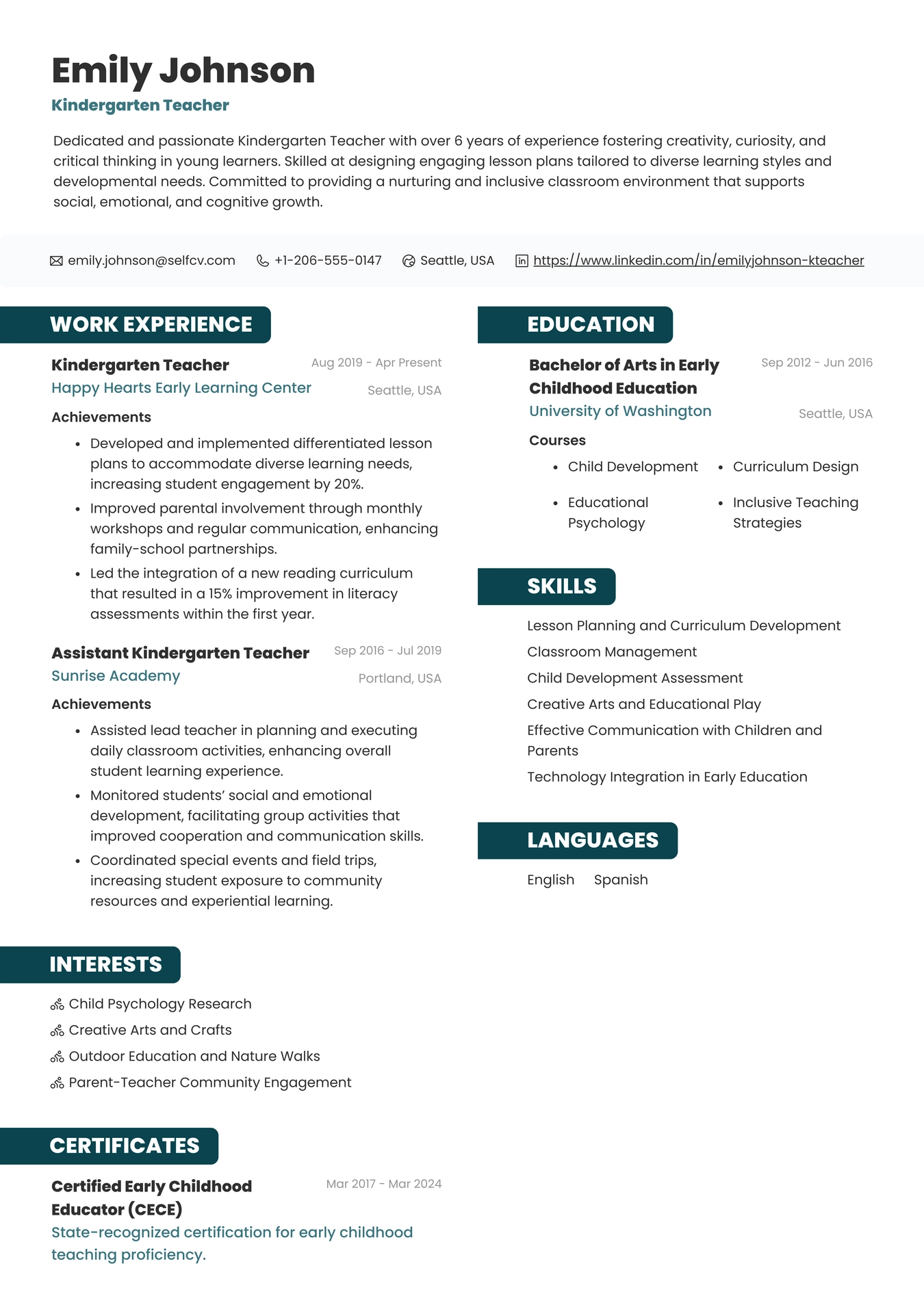 Kindergarten Teacher