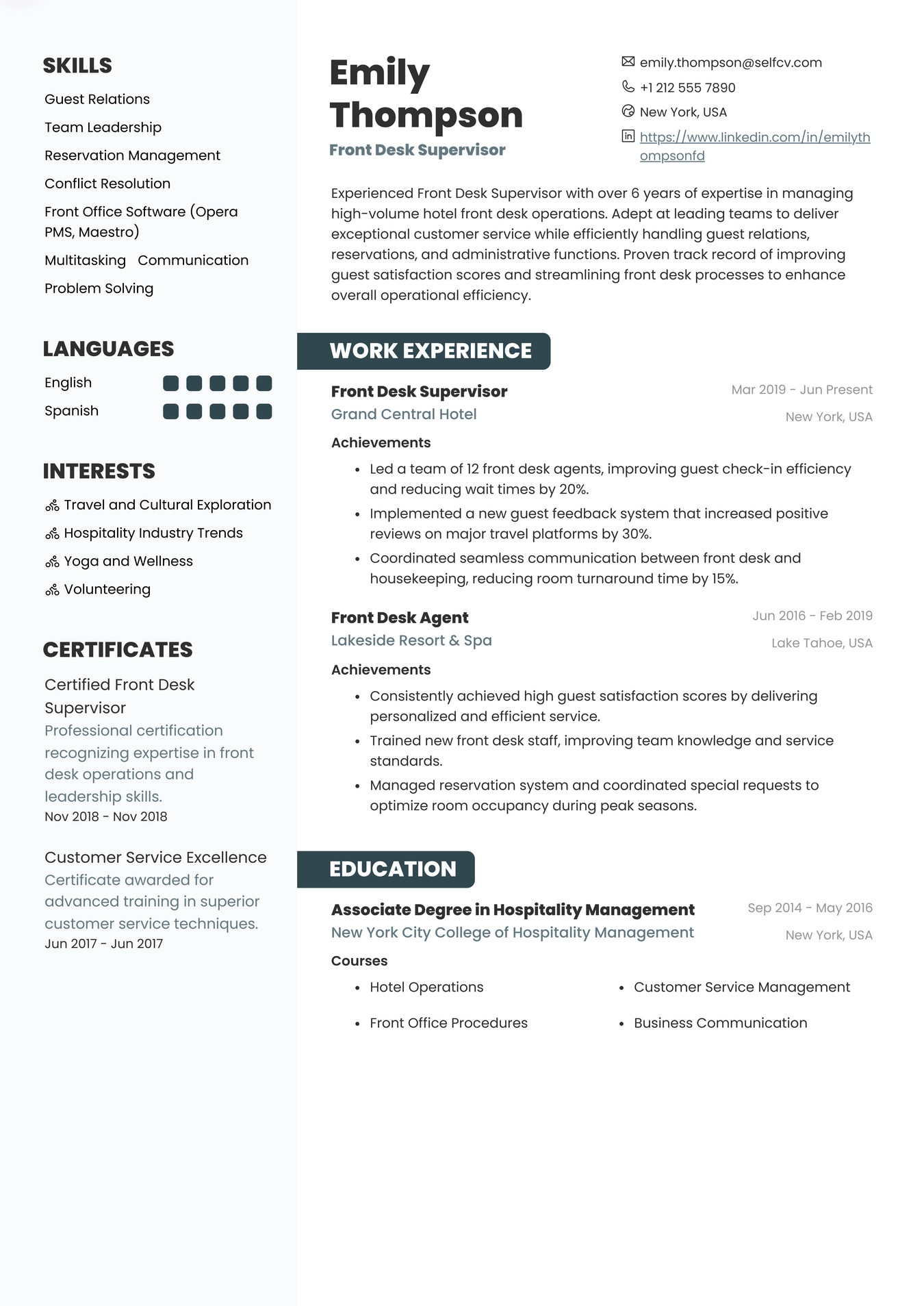 Front Desk Supervisor