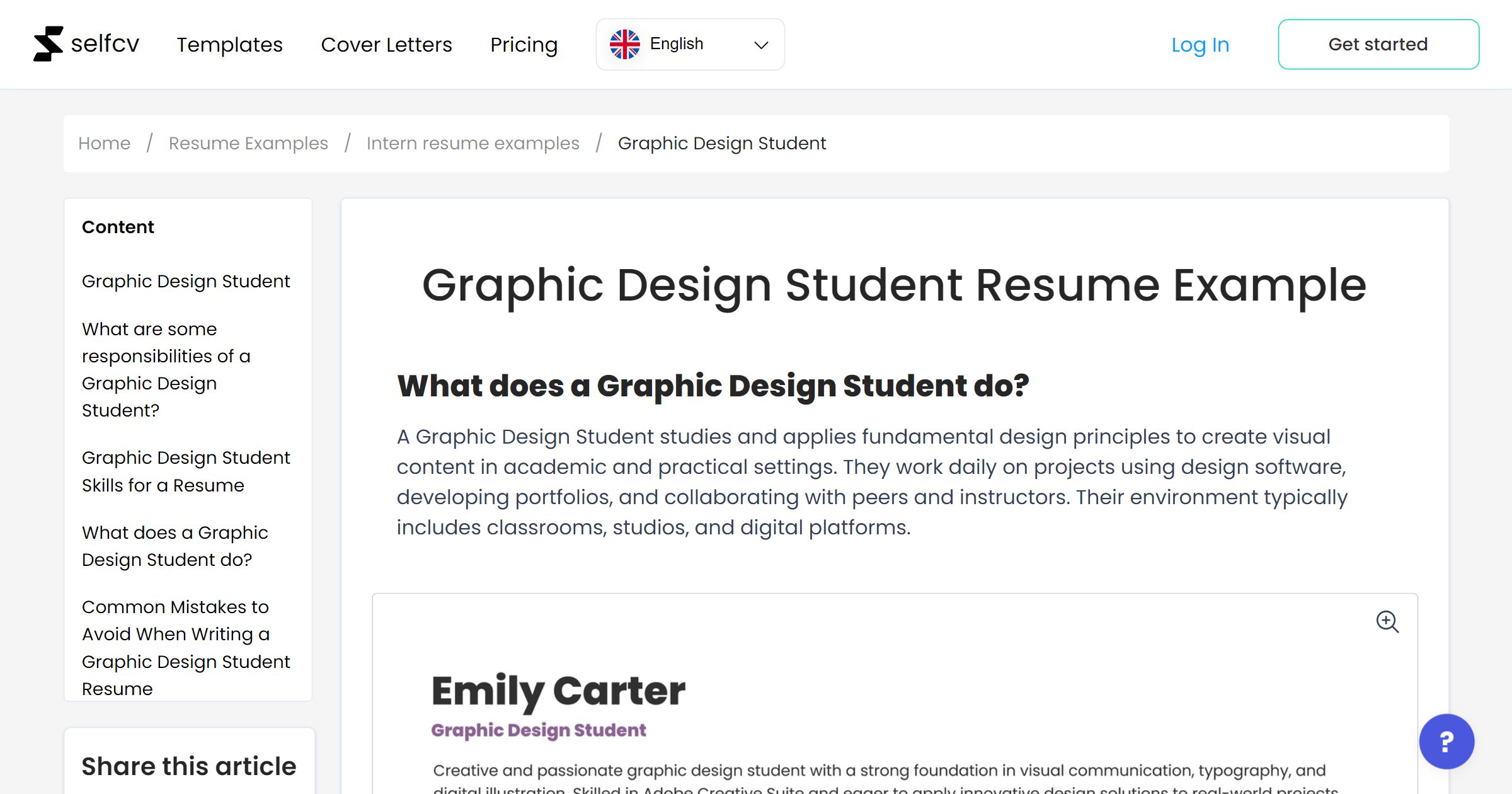 Graphic Design Student Resume Example