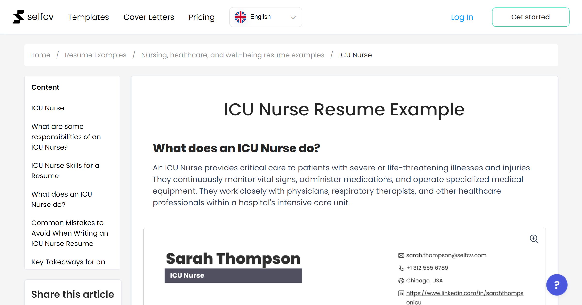 ICU Nurse Resume Example