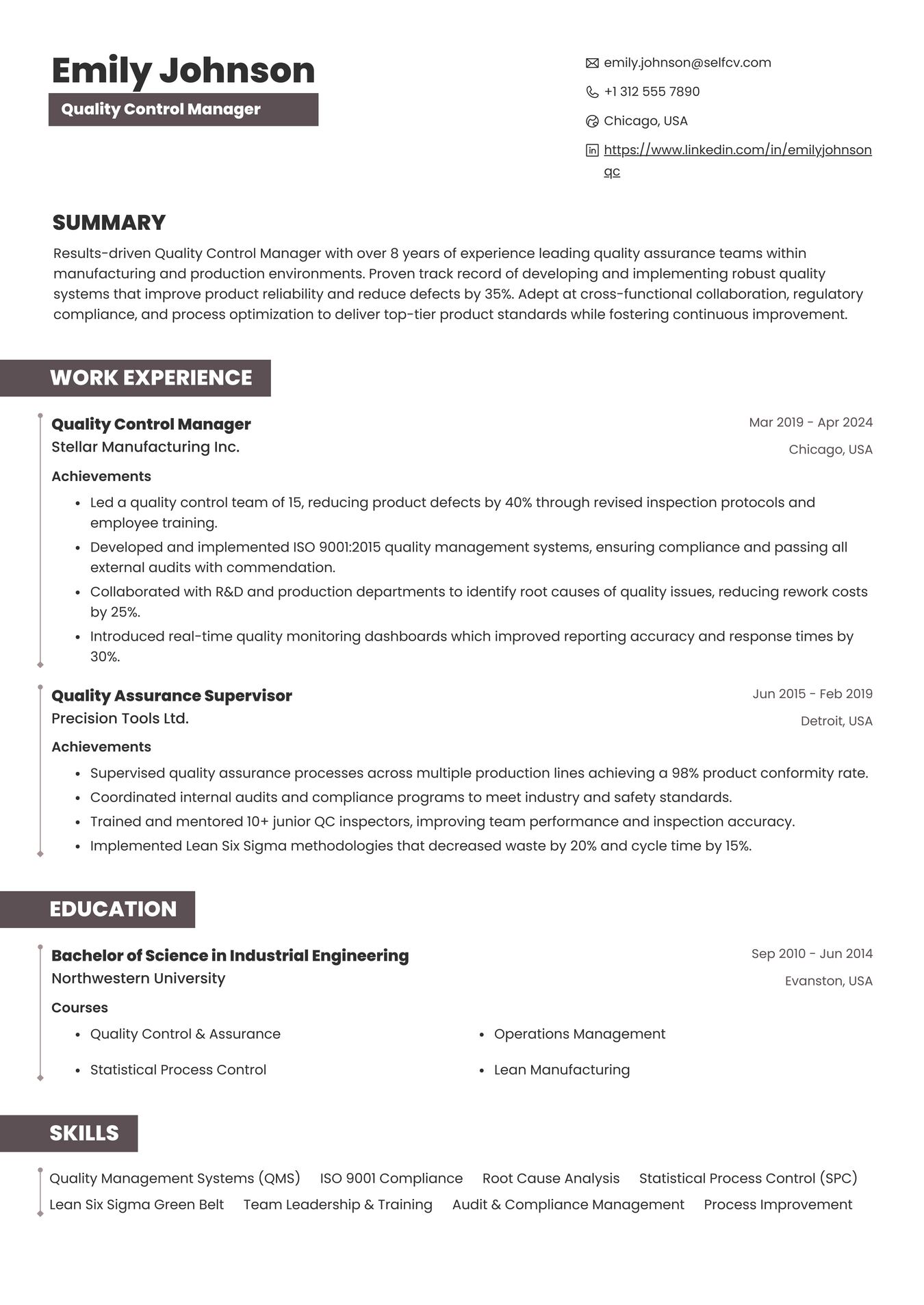 Quality Control Manager