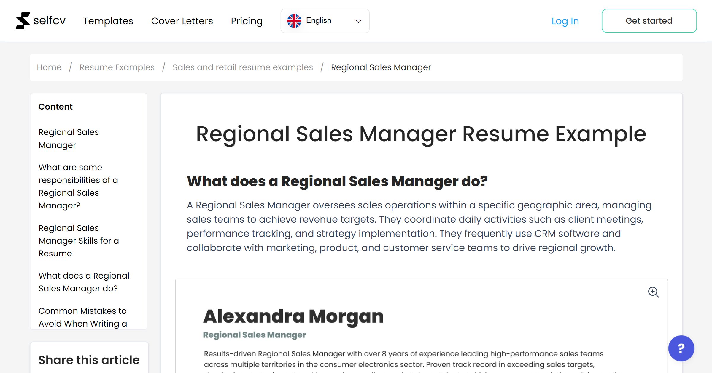 Regional Sales Manager Resume Example