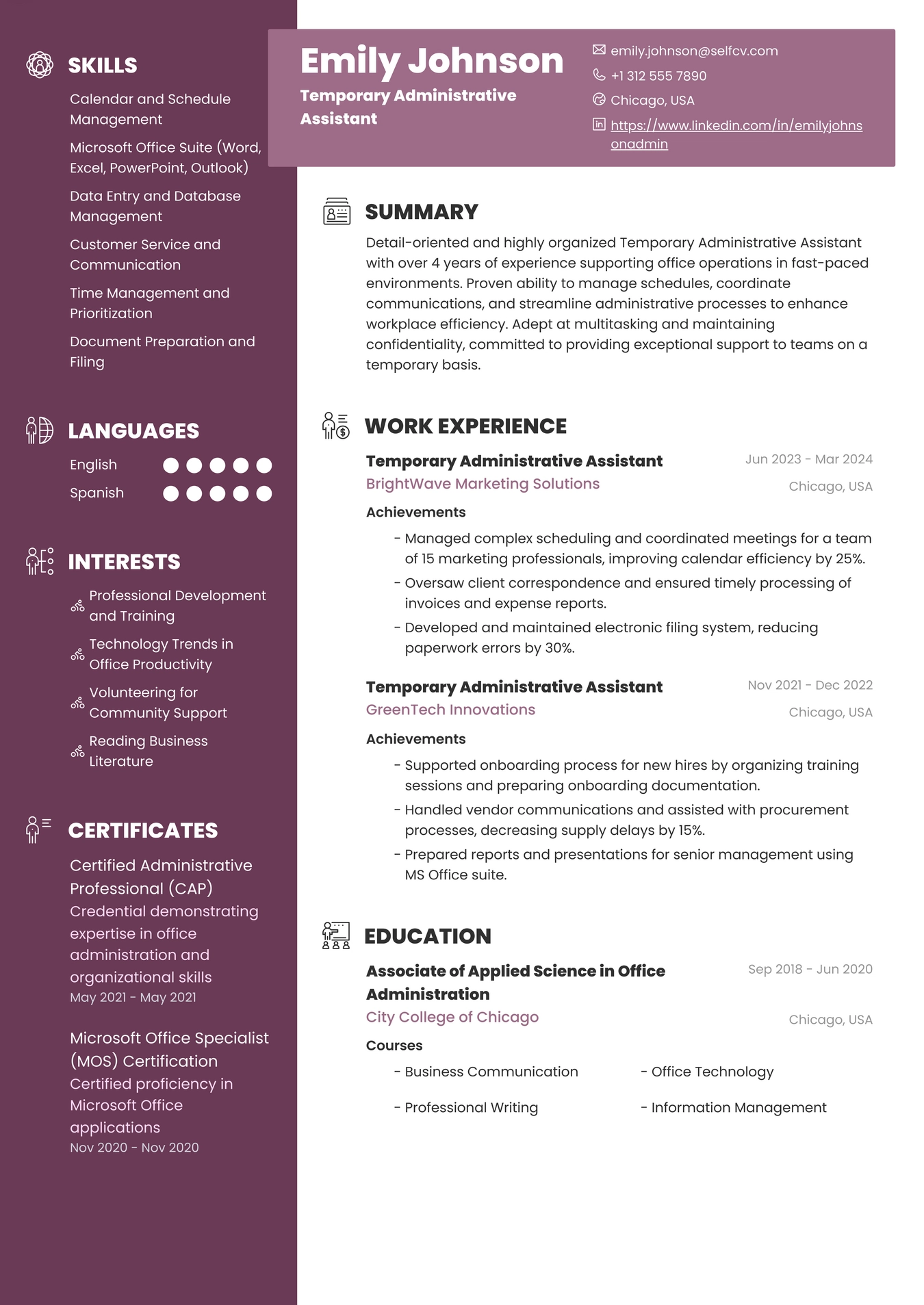 Temporary Administrative Assistant