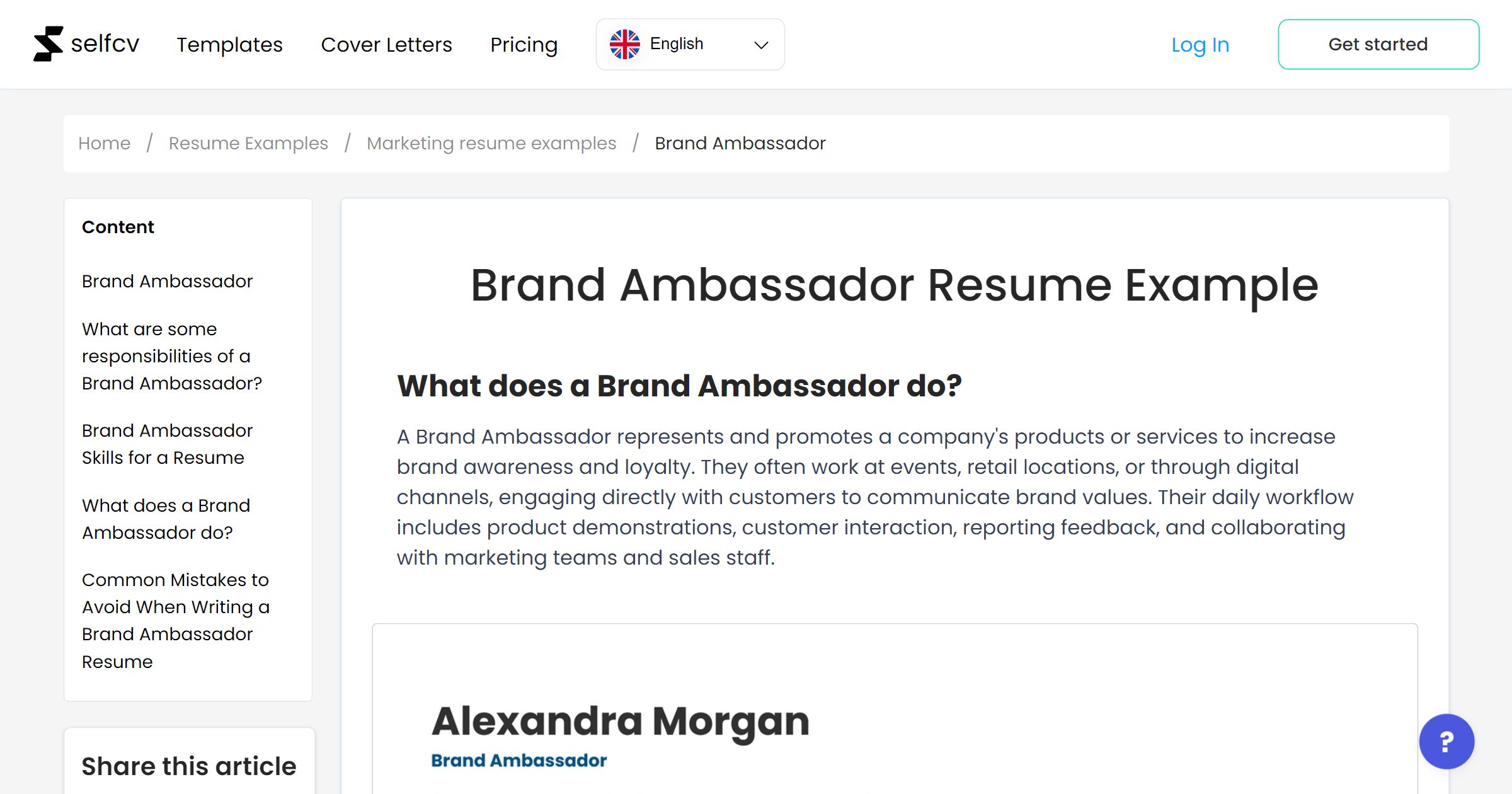 Brand Ambassador Resume Example