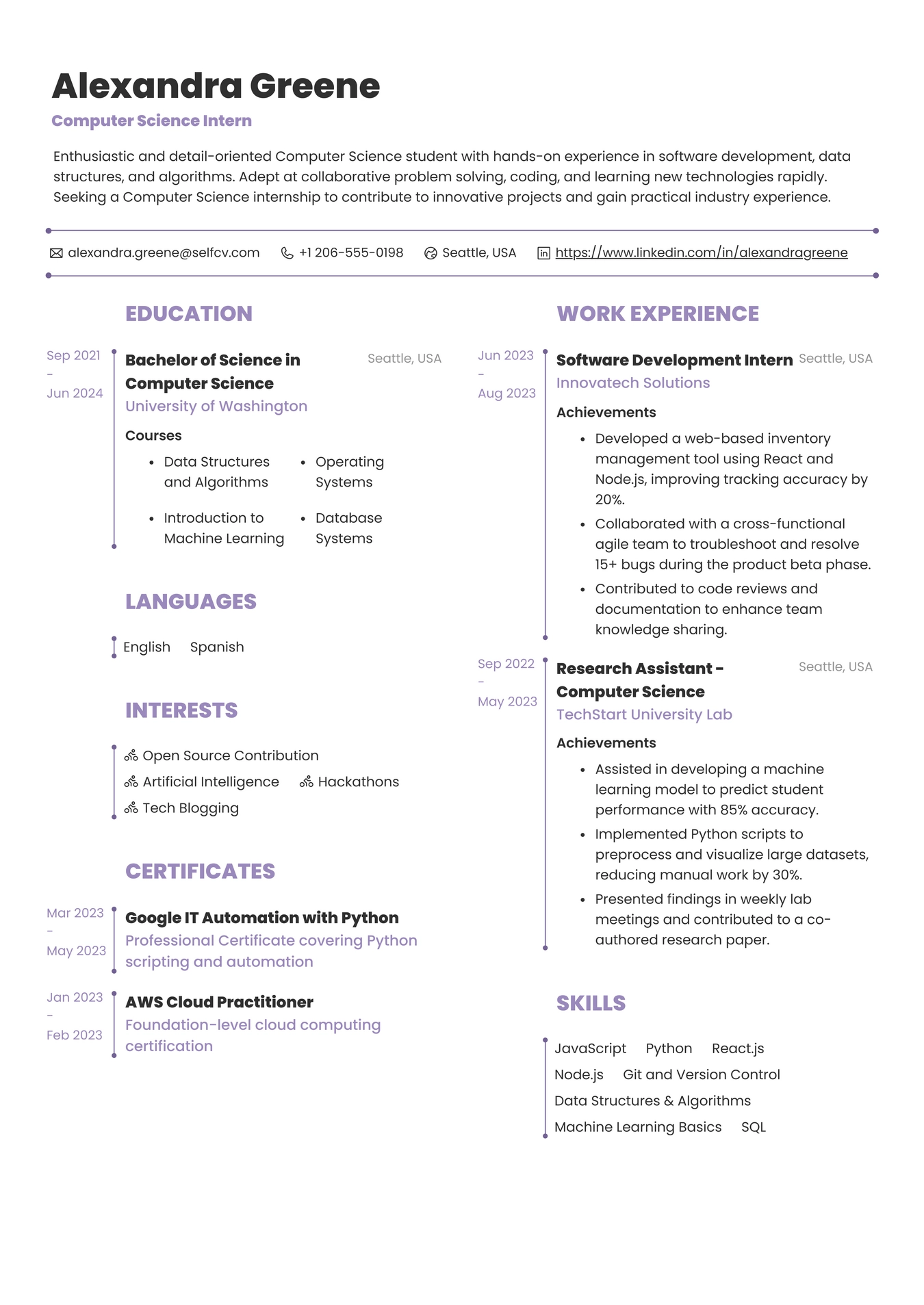 Computer Science Internship