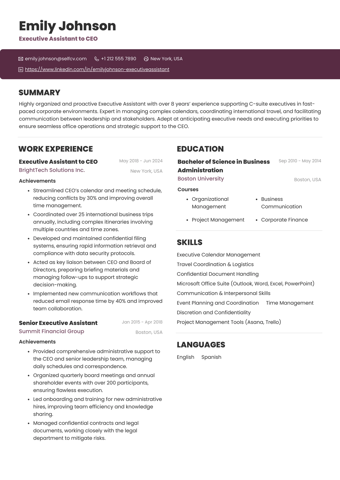 Executive Assistant to CEO