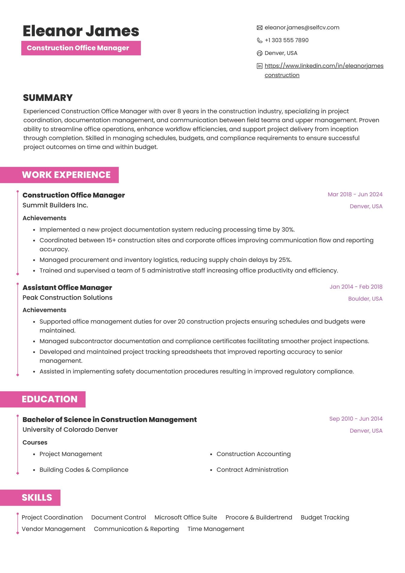 Construction Office Manager