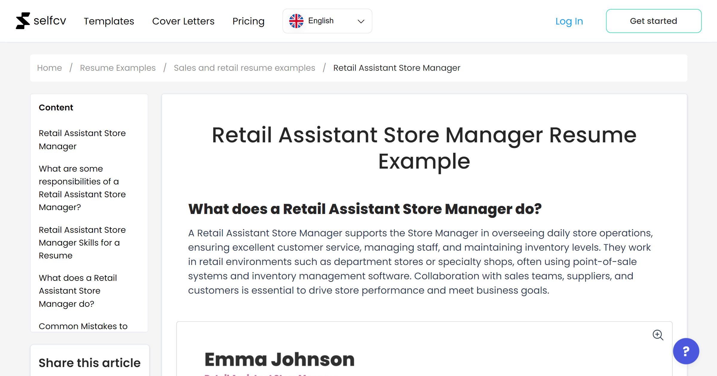 Retail Assistant Store Manager Resume Example