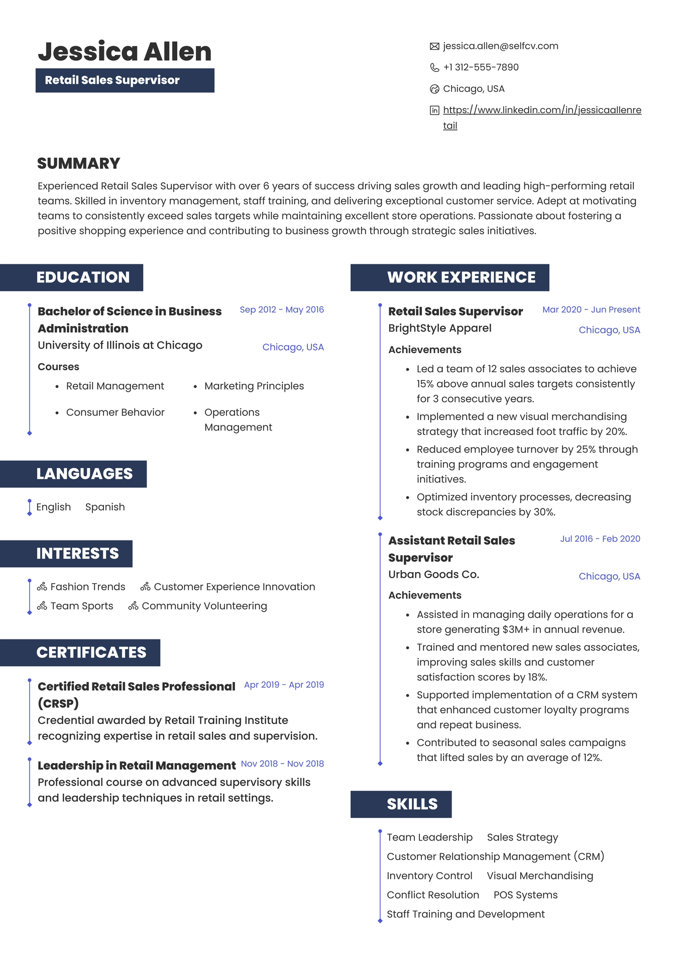 Retail Sales Supervisor