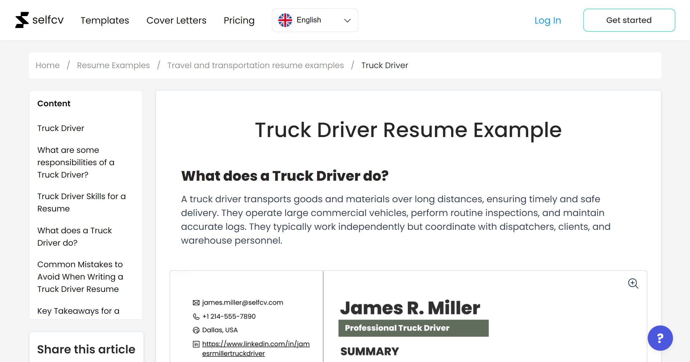 Truck Driver Resume Example