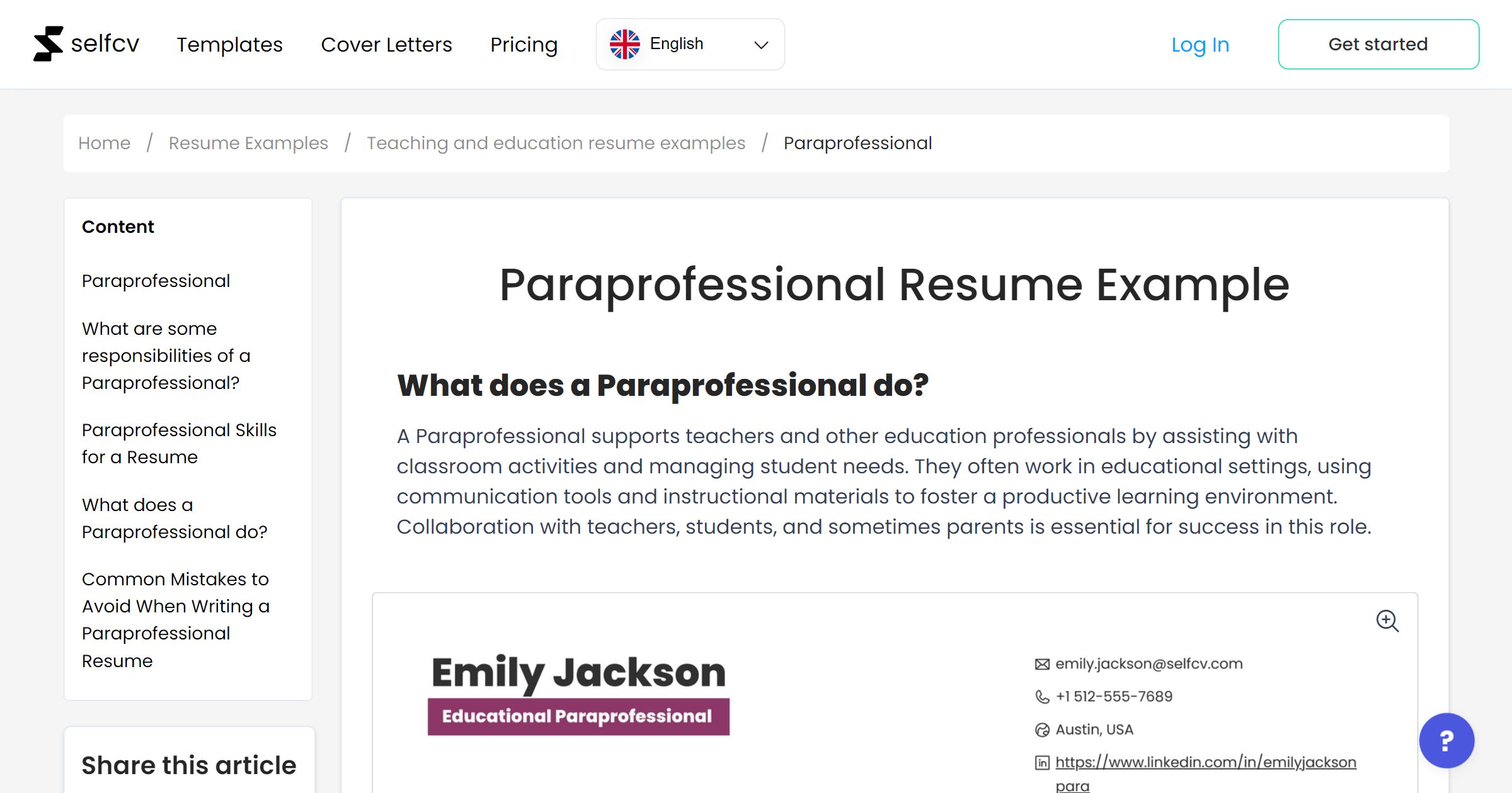 Paraprofessional Resume Example