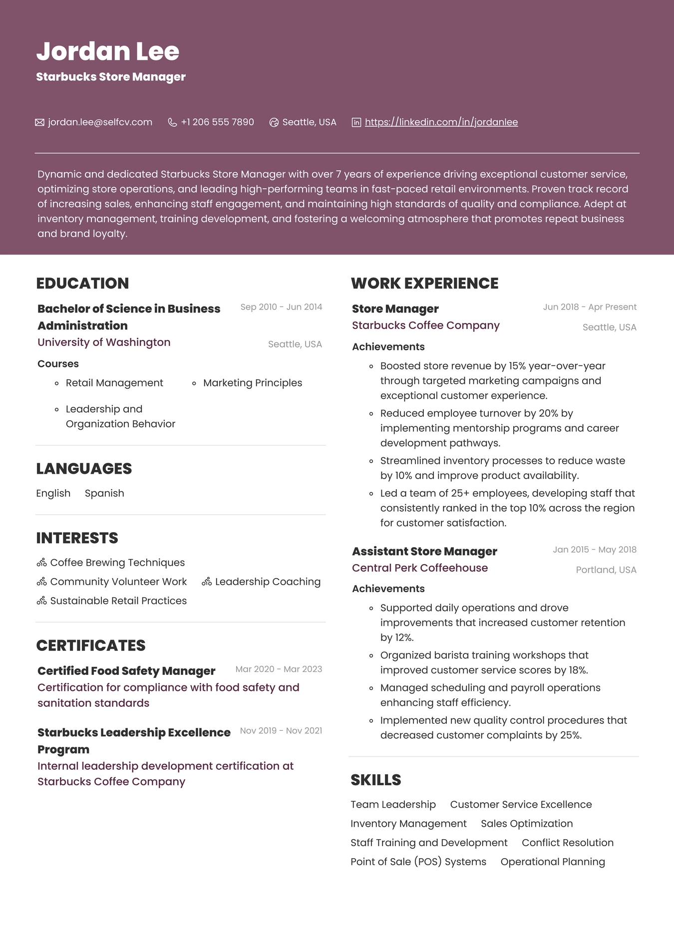 Starbucks Store Manager