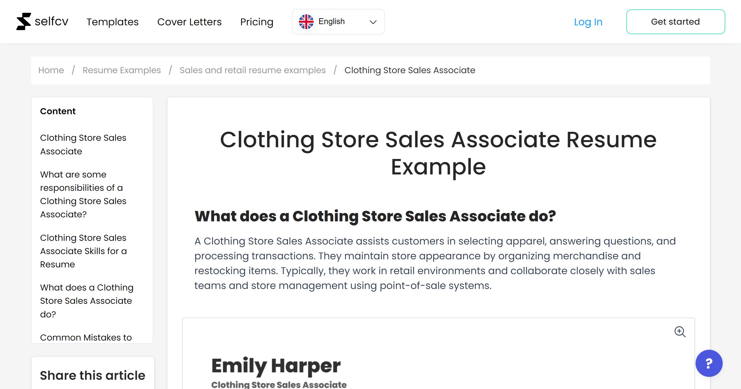 Clothing Store Sales Associate Resume Example