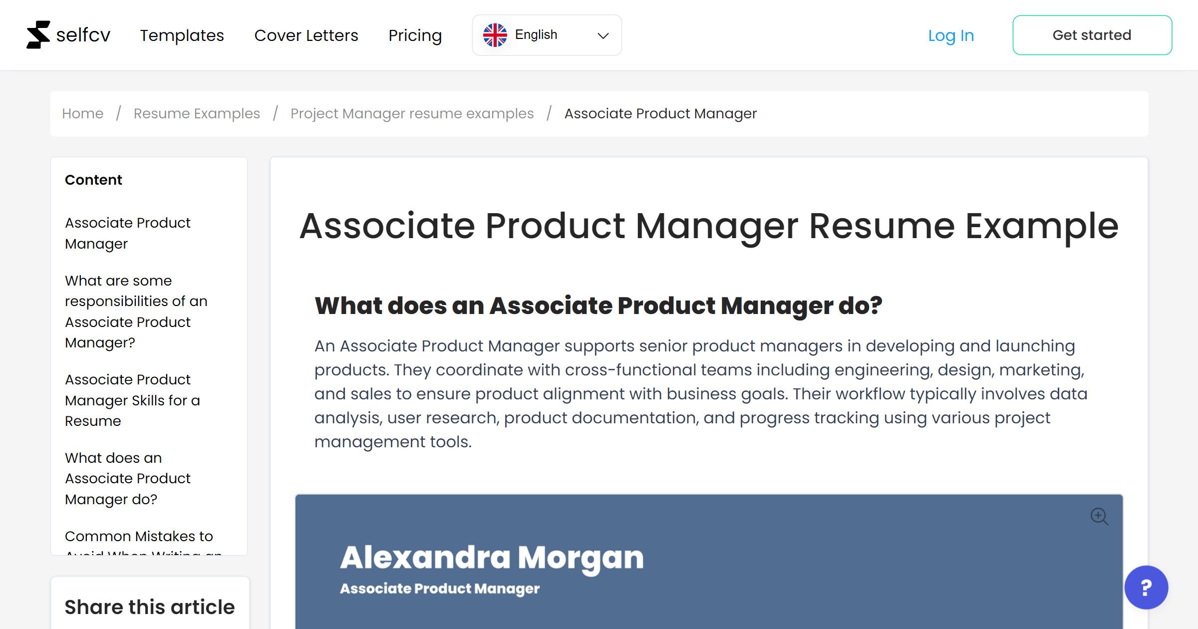 Associate Product Manager Resume Example