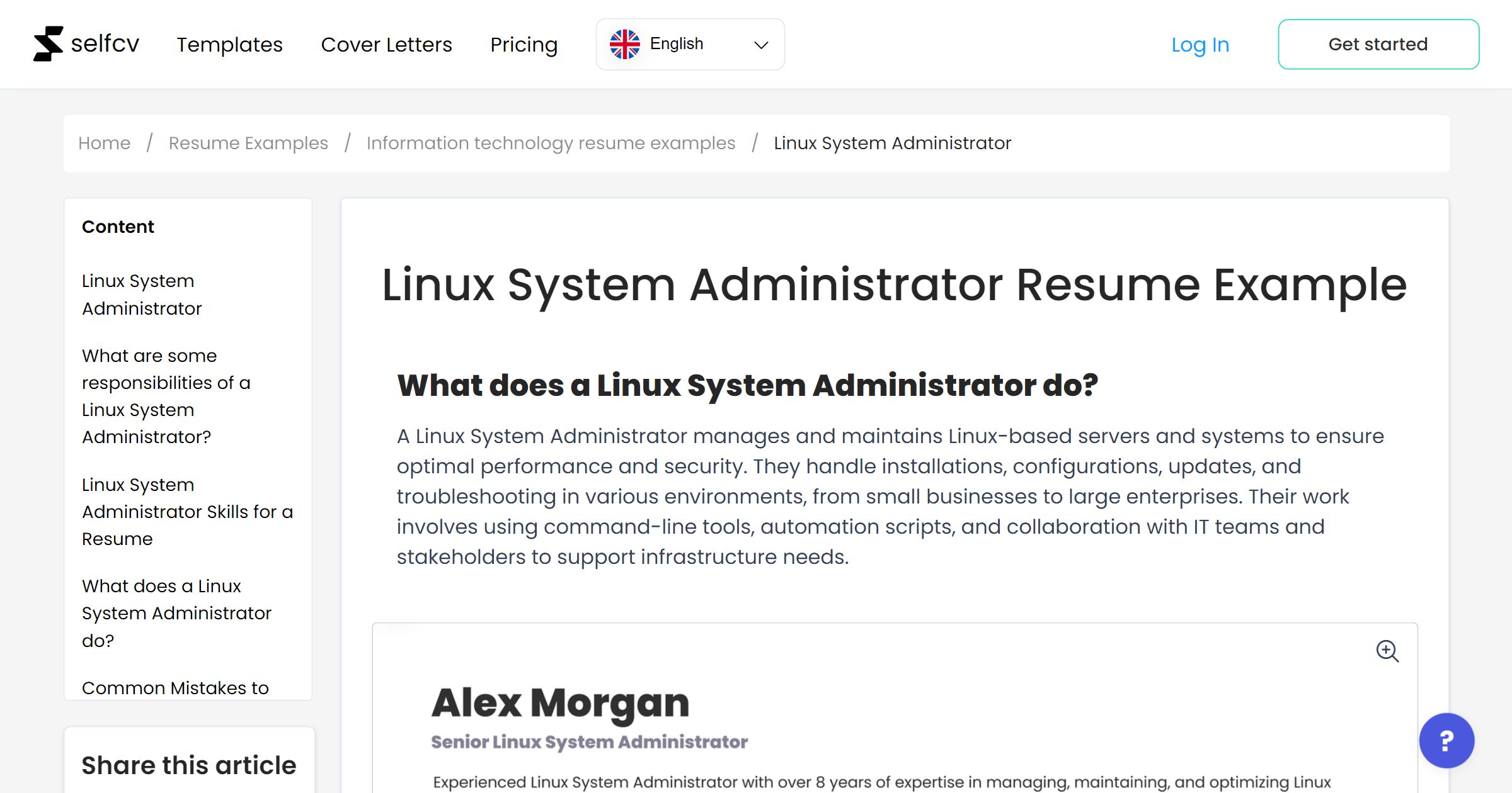 Linux System Administrator Resume Example